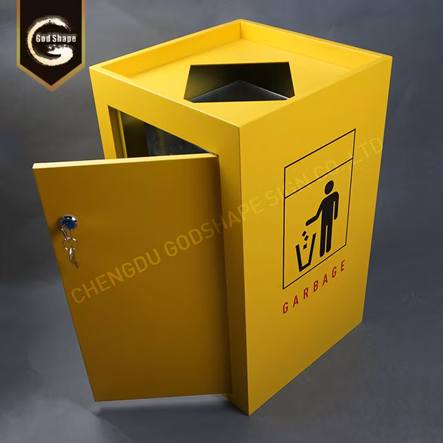 Customized Yellow Outdoor Metal Trash Can Waste Bin Recyling Bin Garbage Bin Dust Bin