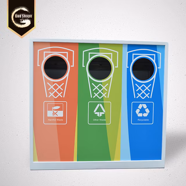 Customized Yellow Outdoor Metal Trash Can Waste Bin Recyling Bin Garbage Bin Dust Bin