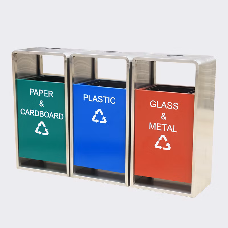 Outdoor Commercial Medium Steel Garbage Can Trash Containers Street Rectangular Recycling Dustbin