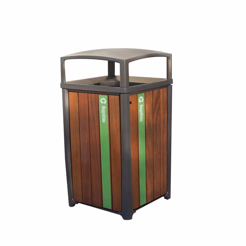 Outdoor Wood Eco Friendly Rectangular Garbage Trash Can Outside Park Waste Bin