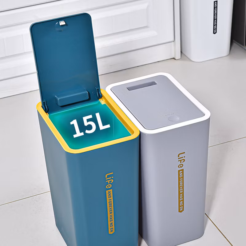 Creative Thickened Trash Can with Lid Household Toilet Plastic Bucket Kitchen Classification Press Storage Bucket Cross-Border