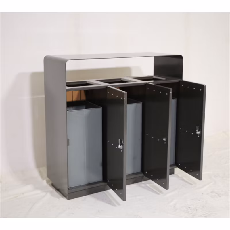 Outdoor Commercial Wood Sorting Trash Garbage Can Public Triple Recycling Waste Bin