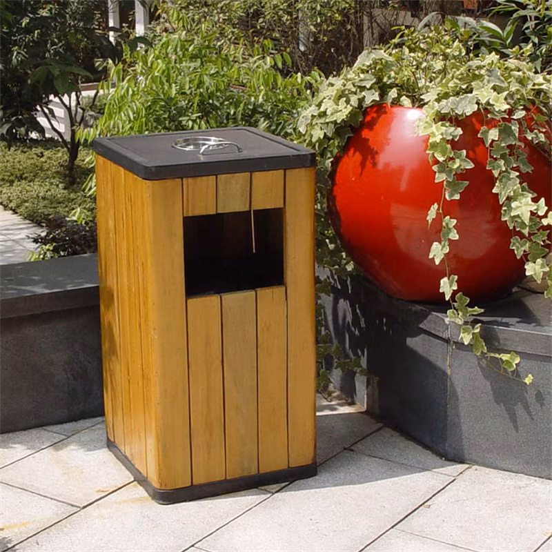Outdoor Painted Wood Ash Garbage Trash Can Urban Street Recycle Waste Bin