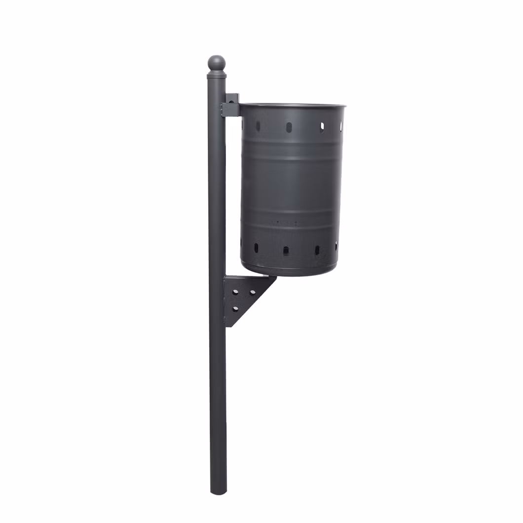 New Design Outdoor Furniture Street Standing Round Metal Recycle Bin Garden Dustbin Public Park Perforated Decorative Trash Can