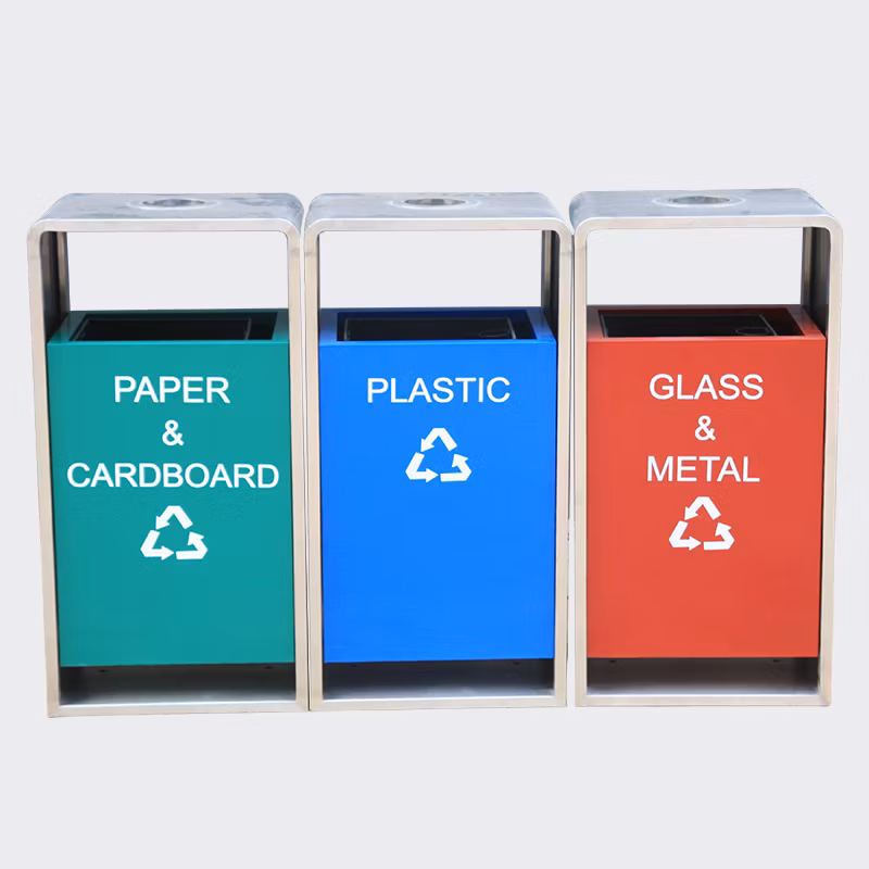 Outdoor Commercial Medium Steel Garbage Can Trash Containers Street Rectangular Recycling Dustbin
