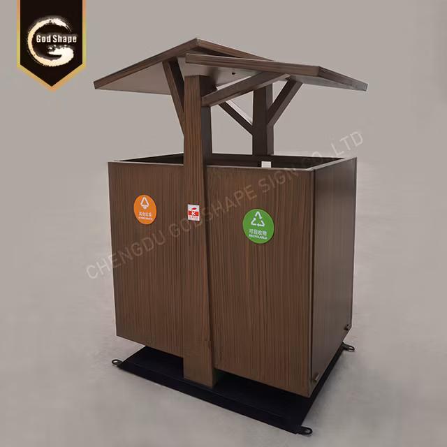 Customized Yellow Outdoor Metal Trash Can Waste Bin Recyling Bin Garbage Bin Dust Bin