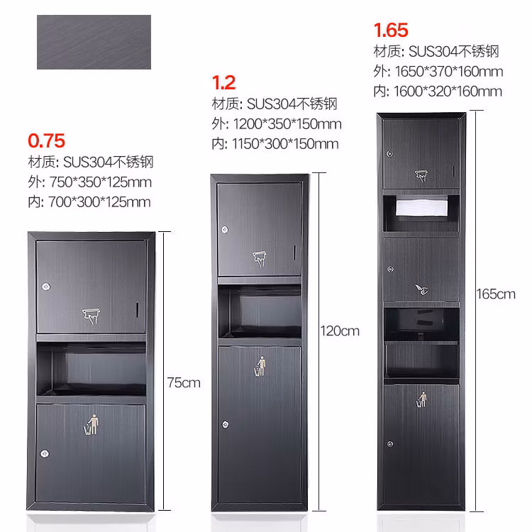 Public Sanitary Recessed Waste Paper Receptacle Garbage Trash Bin Stainless Steel Paper Towel Holder Dispensers Combination