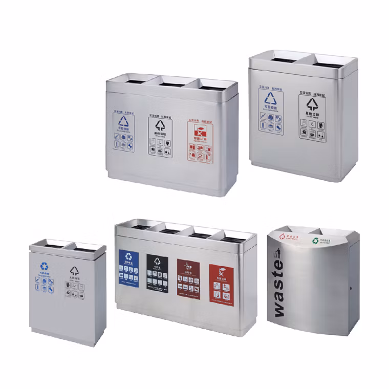 Plastic Trash Receptacle Rust-Resistant Stainless Steel Garbage Can Refuse Bin for Outdoor