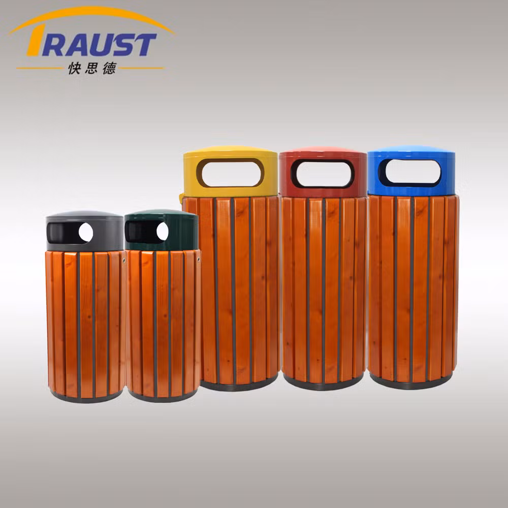 Traust Outdoor Plastic PS Wood Dustbin Factory Supplier Manufacturer Trash Litter Waste Garbage Can Bin