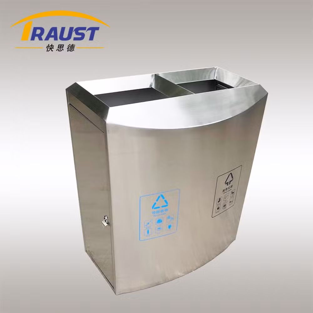 Traust 2 in 1 Dual Two Compartment Indoor Public Stainless Steel Dustbin Trash Can Litter Garbage Bin Waste Receptacle Factory Container Sorting Recycle Bin