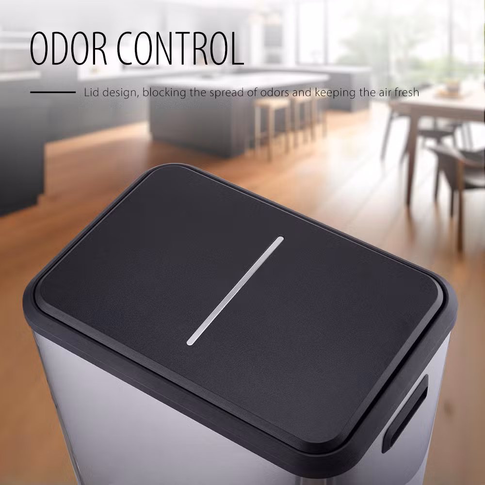 Cheap Price High Quality 30L 40L 60L Stainless Steel Standing Rectangular Waste Container Storage Street Double Compartment Sorting Bin