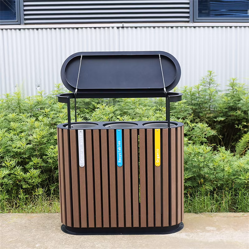 Commercial Outdoor Huge Wood Trash Garbage Cans Outside Street Sorting Waste Bins