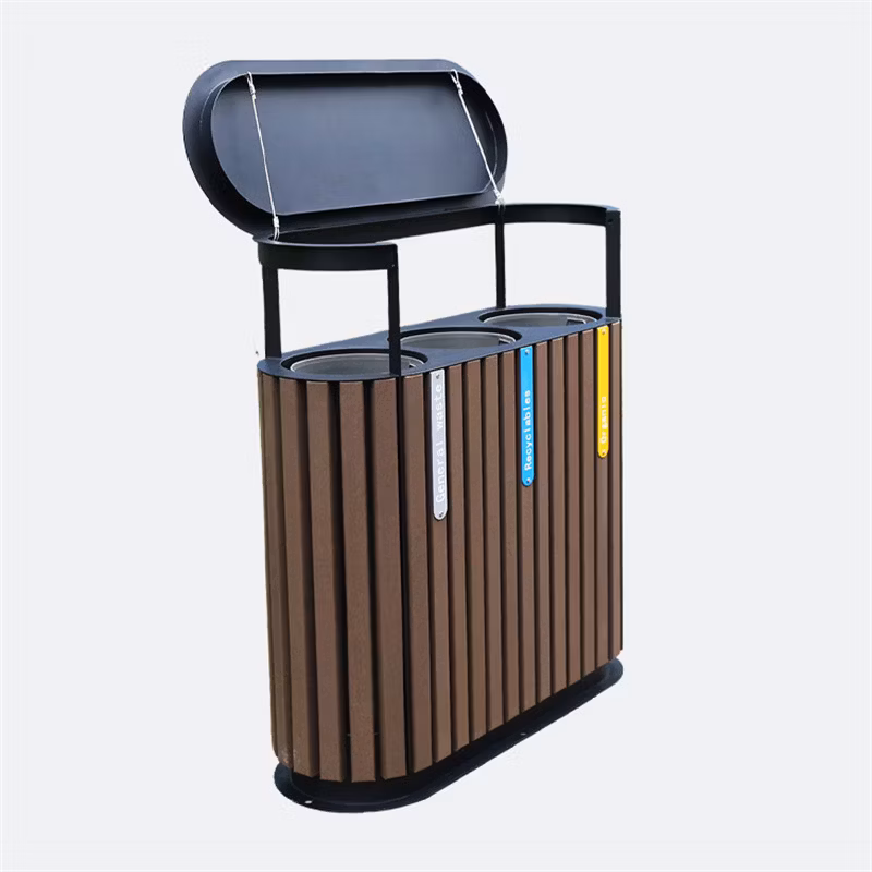 Commercial Outdoor Huge Wood Trash Garbage Cans Outside Street Sorting Waste Bins