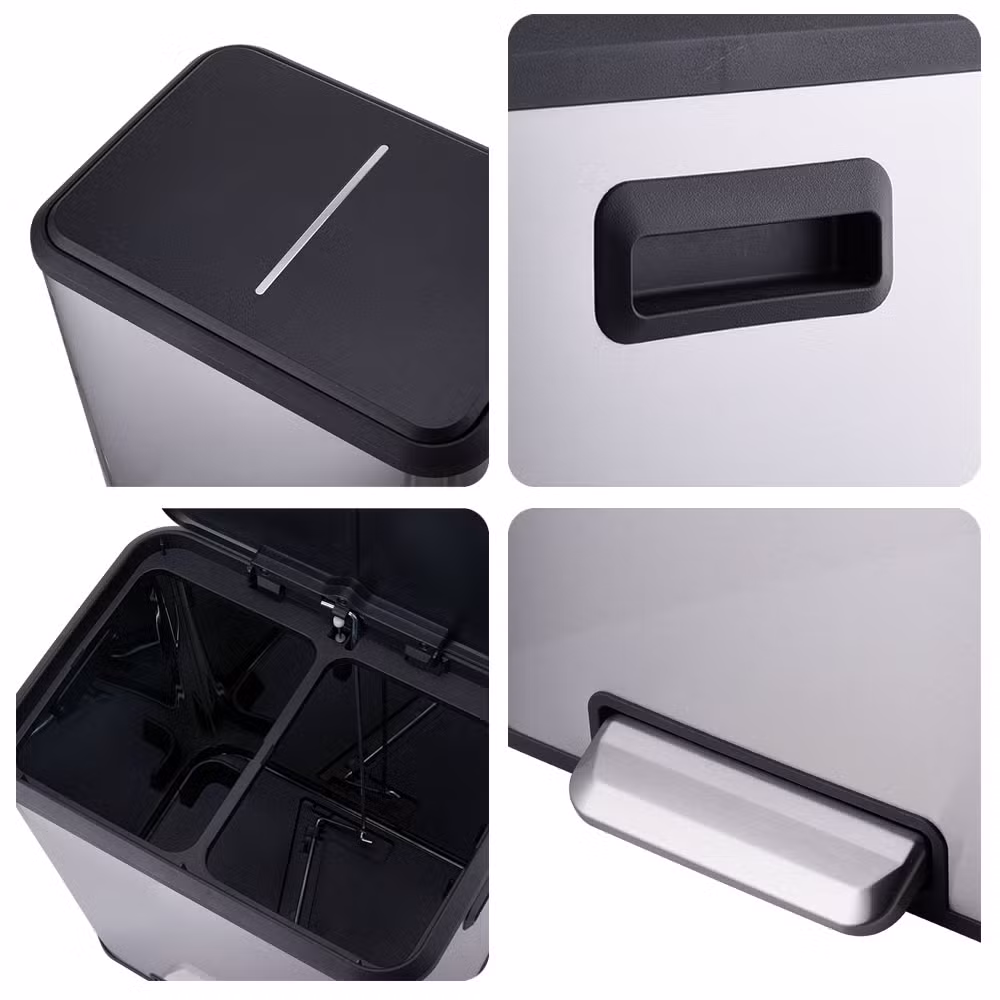 Cheap Price High Quality 30L 40L 60L Stainless Steel Standing Rectangular Waste Container Storage Street Double Compartment Sorting Bin