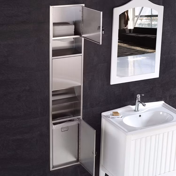 Stainless Steel Unit Electronic Hand Dryer Paper Towel Dispenser and Waste Receptacle 3-in-1 Multi Purpose Cabinets Combo
