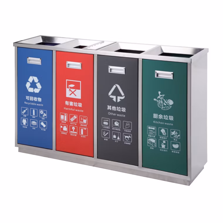 Plastic Trash Receptacle Rust-Resistant Stainless Steel Garbage Can Refuse Bin for Outdoor