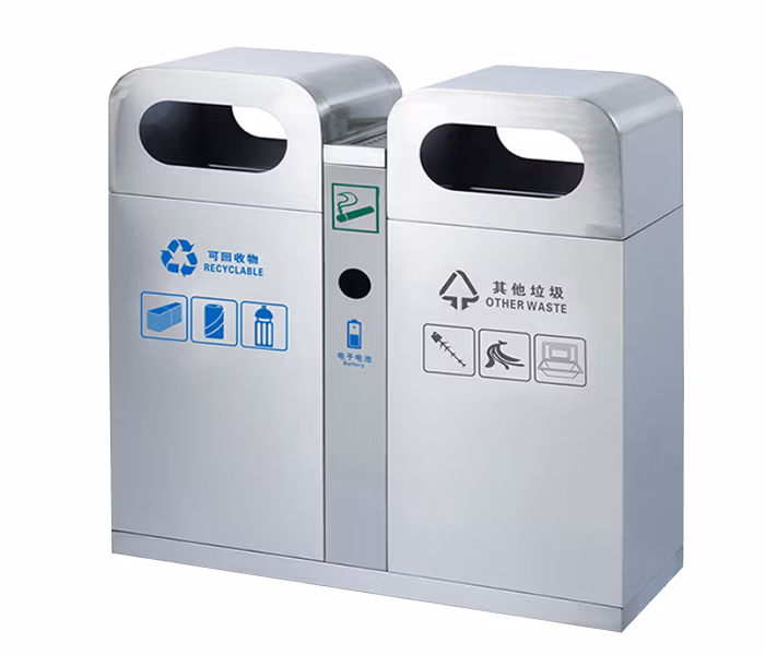 Indoor Office Shop No Cigarette Flat Top Garbage Can Stainless Steel Sanitary Garbage Trash Bin Public Waste Receptacle Bin