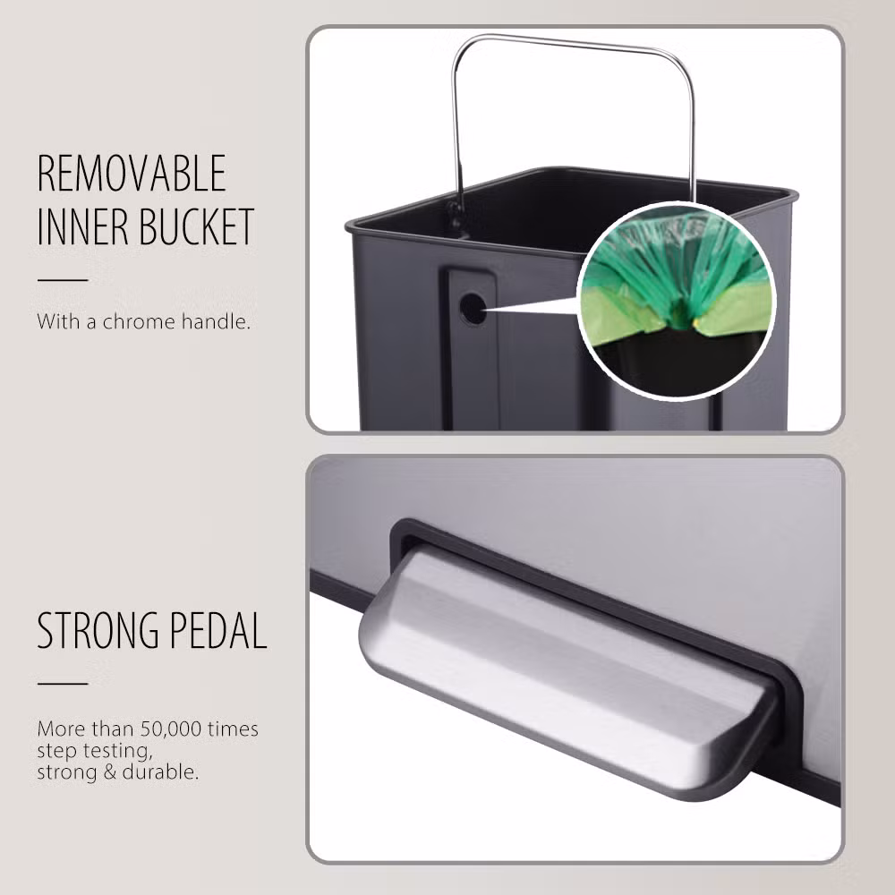 Cheap Price High Quality 30L 40L 60L Stainless Steel Standing Rectangular Waste Container Storage Street Double Compartment Sorting Bin