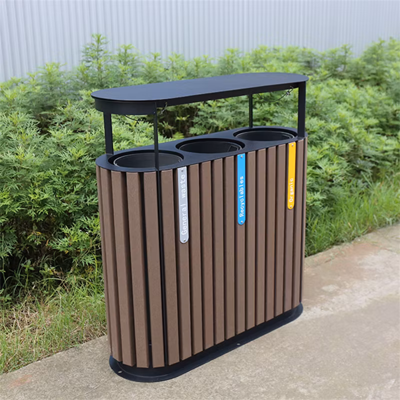 Commercial Outdoor Huge Wood Trash Garbage Cans Outside Street Sorting Waste Bins