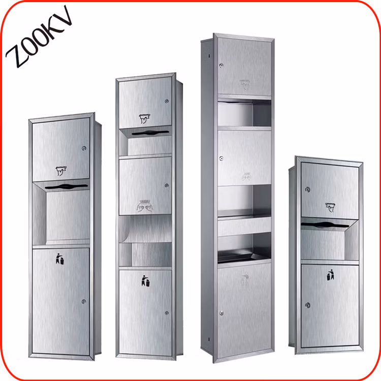 Stainless Steel Unit Electronic Hand Dryer Paper Towel Dispenser and Waste Receptacle 3-in-1 Multi Purpose Cabinets Combo