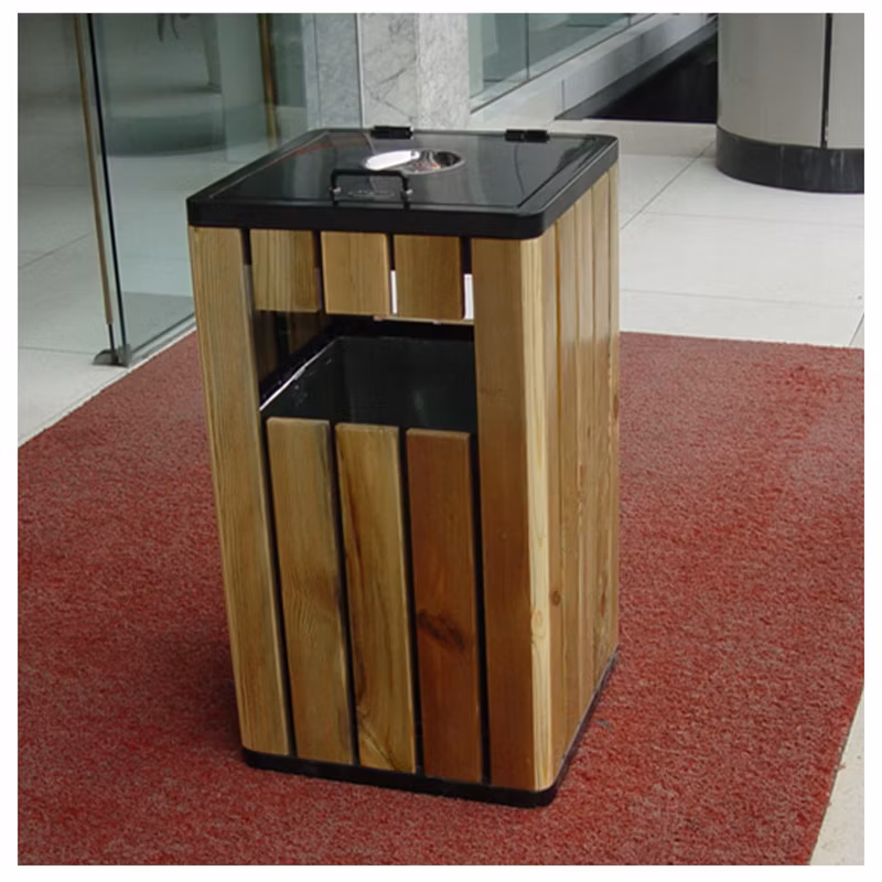 Outdoor Painted Wood Ash Garbage Trash Can Urban Street Recycle Waste Bin