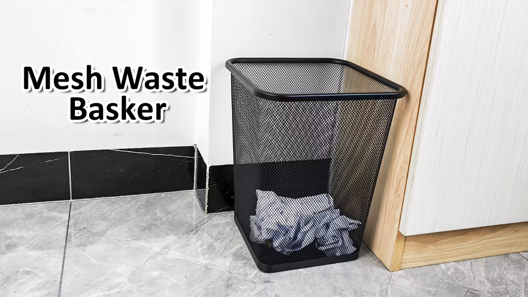 Office Kitchen Rubbish Waste Bin Commercial Bathroom Round Metal Mesh Dustbin Garbage Can Trash Cans