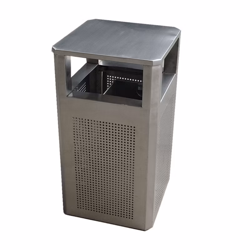 Outdoor Rectangle Steel Waste Container Bin Outside Garden Garbage Receptacle Trash Can