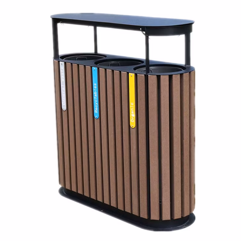 Commercial Outdoor Huge Wood Trash Garbage Cans Outside Street Sorting Waste Bins