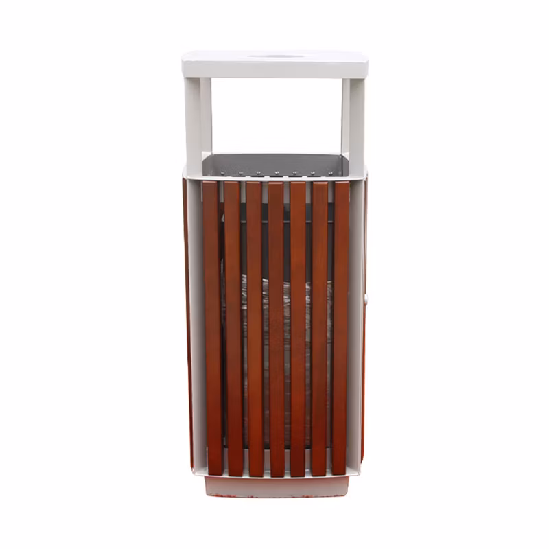 Custom Outdoor Wood Waste Container Bin Portable Trash Receptacle Waterproof Garbage Can