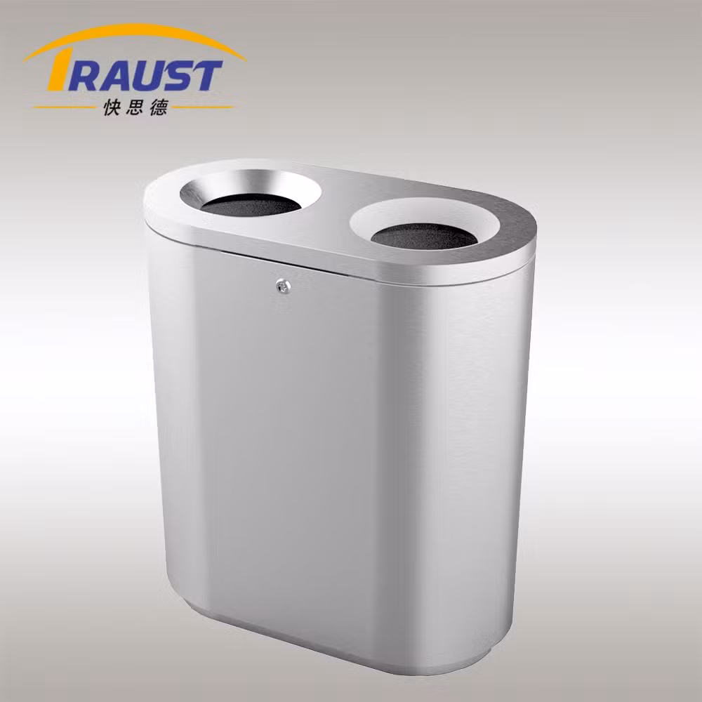 Traust 2 in 1 Dual Two Compartment Indoor Public Stainless Steel Dustbin Trash Can Litter Waste Can Receptacle Factory Container Sorting Recycle Bin