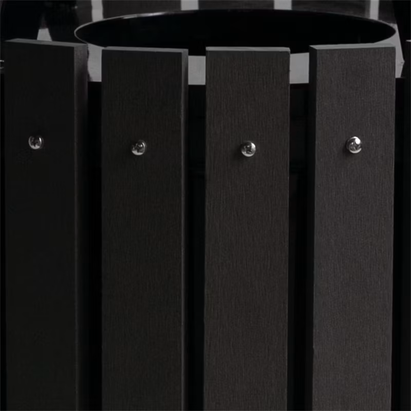 Outdoor Park Round Wood Garbage Trash Can Outside Public Recycle Waste Bin