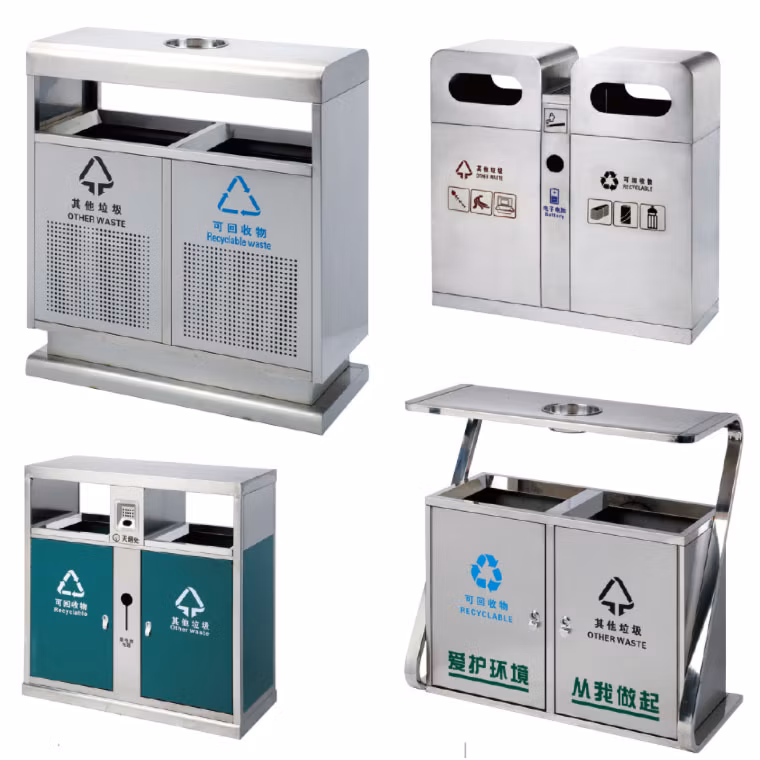 New Design Trash Receptacle Elegant Metal Indoor/Outdoor Refuse Rubbish Bin for Outdoor