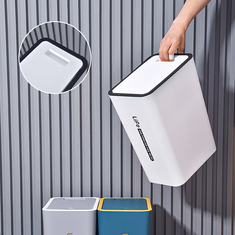Creative Thickened Trash Can with Lid Household Toilet Plastic Bucket Kitchen Classification Press Storage Bucket Cross-Border