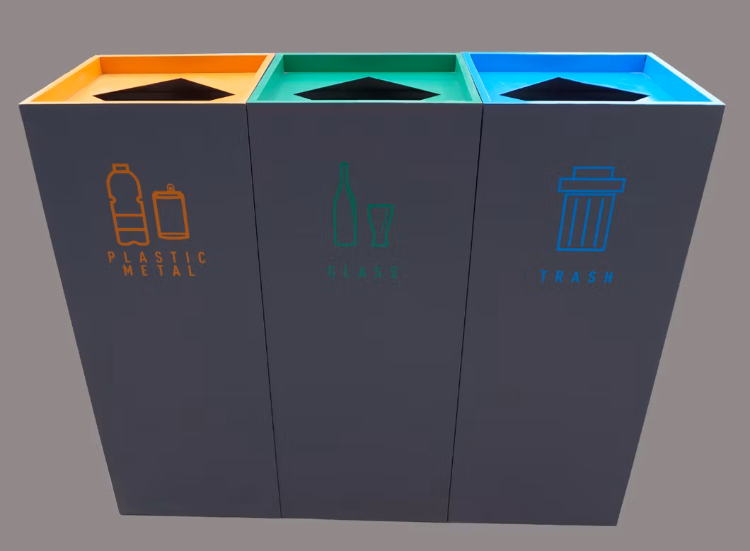 Customized Yellow Outdoor Metal Trash Can Waste Bin Recyling Bin Garbage Bin Dust Bin