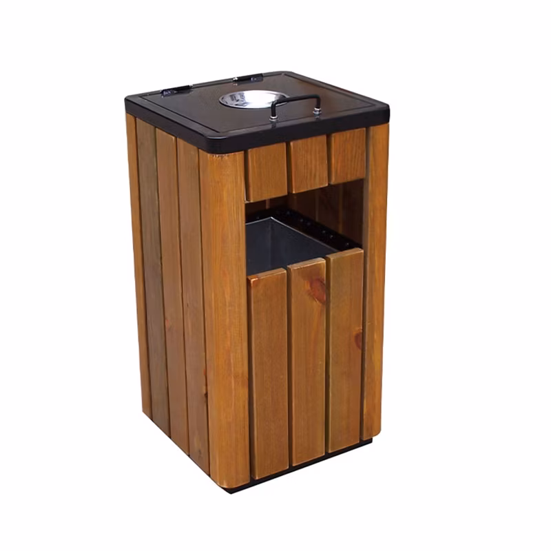 Outdoor Painted Wood Ash Garbage Trash Can Urban Street Recycle Waste Bin