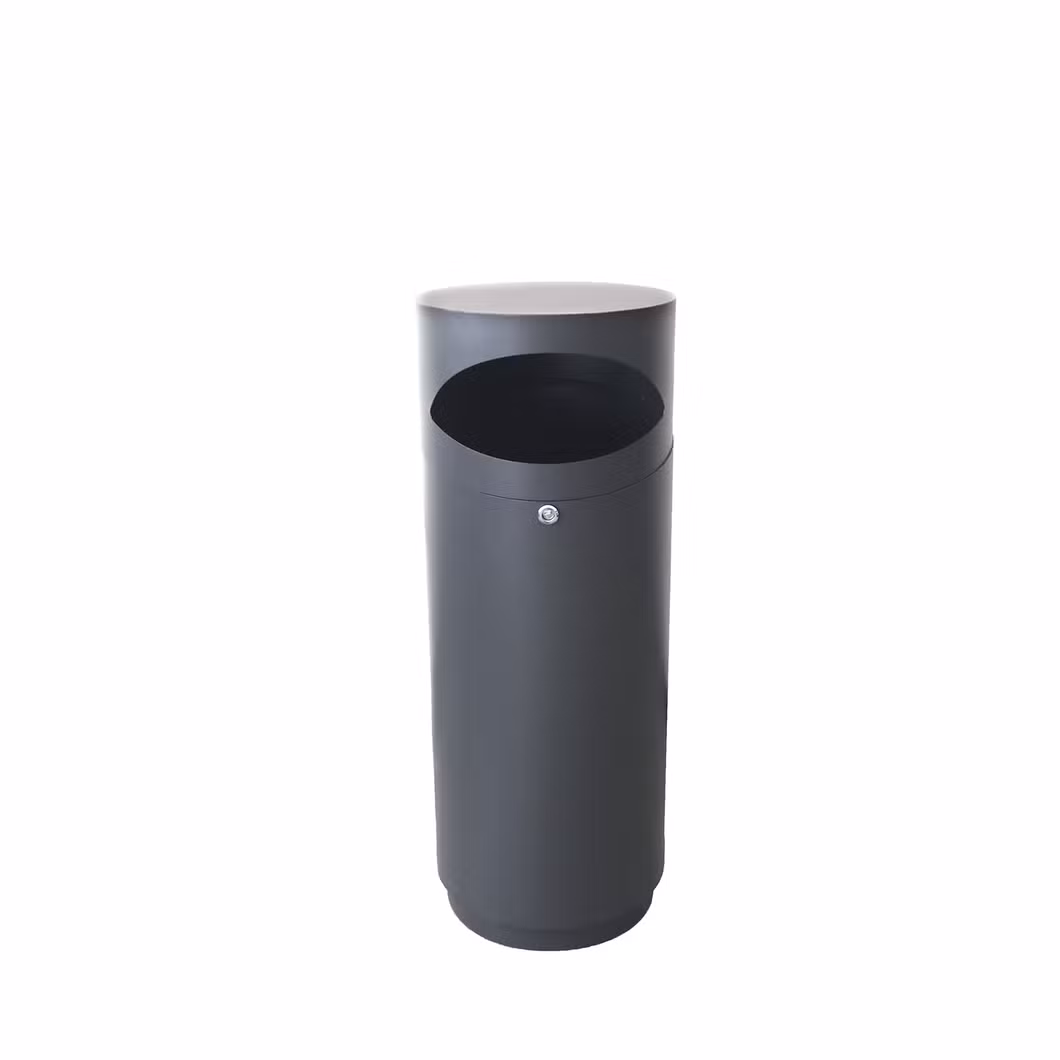 OEM/ODM Grey Metal Cylindrical Garbage Can for Commercial Shopping Centres