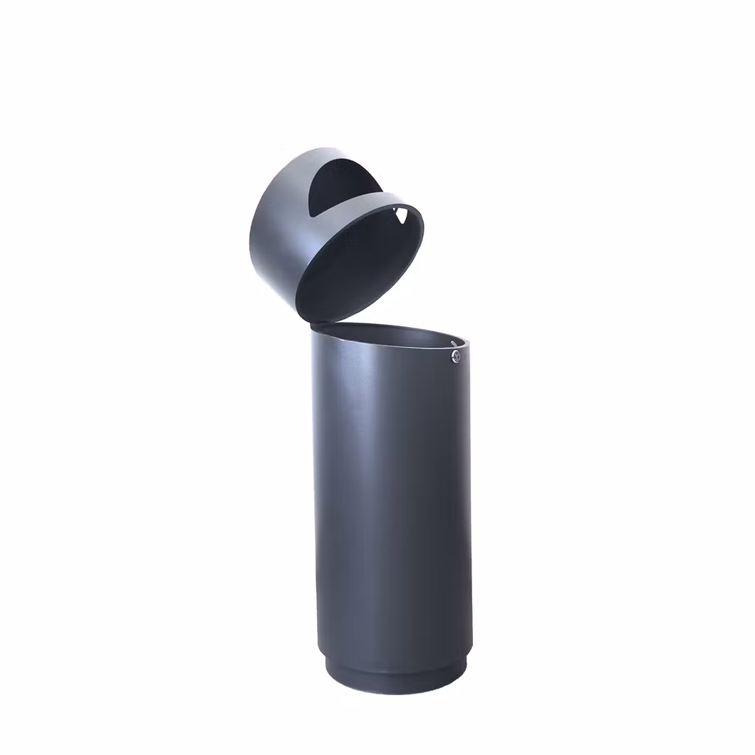 OEM/ODM Grey Metal Cylindrical Garbage Can for Commercial Shopping Centres