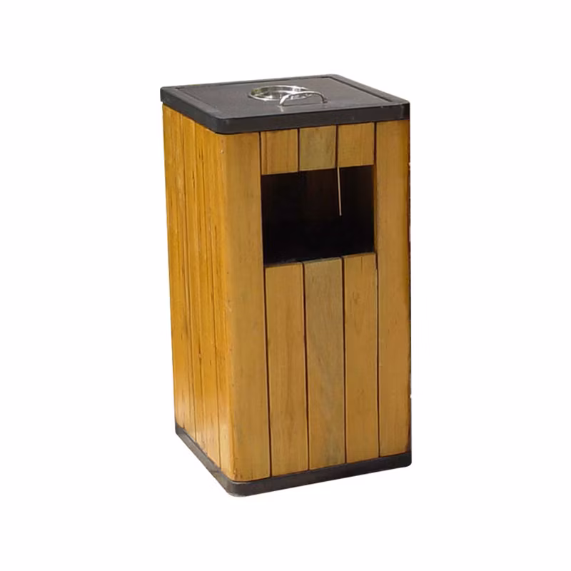 Outdoor Painted Wood Ash Garbage Trash Can Urban Street Recycle Waste Bin