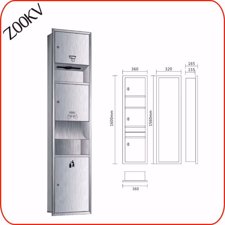 Stainless Steel Unit Electronic Hand Dryer Paper Towel Dispenser and Waste Receptacle 3-in-1 Multi Purpose Cabinets Combo
