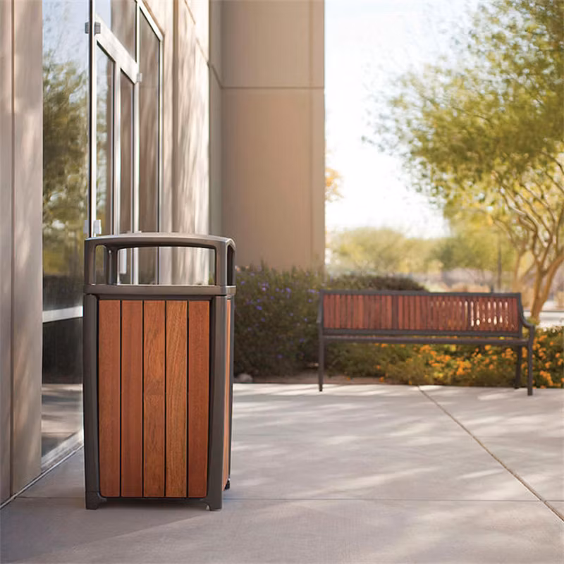 Outdoor Wood Eco Friendly Rectangular Garbage Trash Can Outside Park Waste Bin