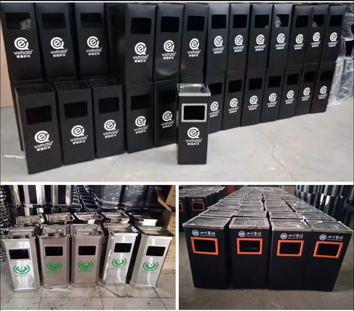 Indoor Office Shop No Cigarette Flat Top Garbage Can Stainless Steel Sanitary Garbage Trash Bin Public Waste Receptacle Bin