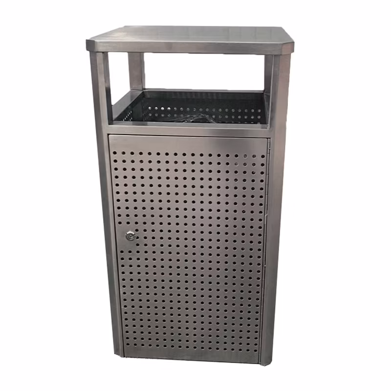 Outdoor Rectangle Steel Waste Container Bin Outside Garden Garbage Receptacle Trash Can