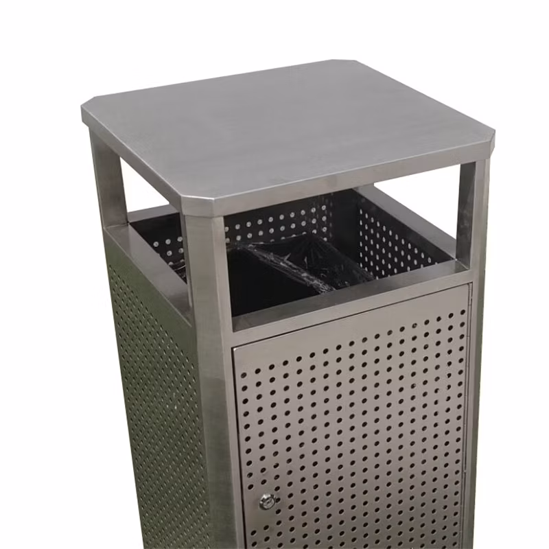 Outdoor Rectangle Steel Waste Container Bin Outside Garden Garbage Receptacle Trash Can