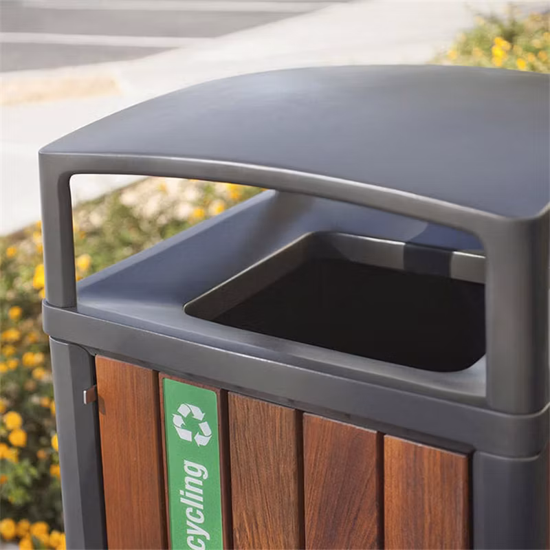Outdoor Wood Eco Friendly Rectangular Garbage Trash Can Outside Park Waste Bin