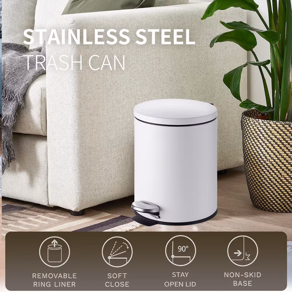 Contemporary 5L Dustbin in Durable Stainless Steel for Stylish Bathrooms