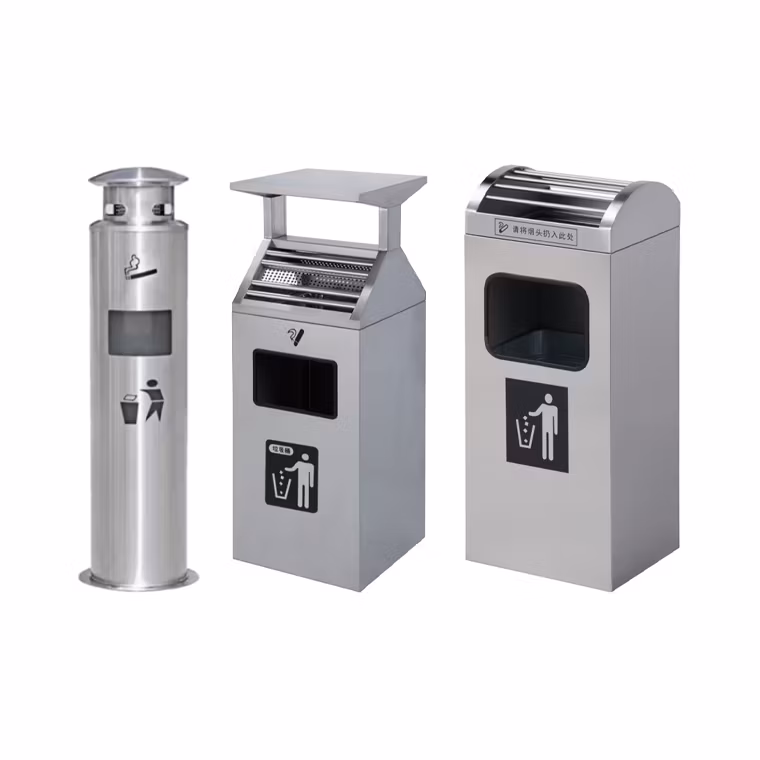 Multifunctional Bin Contemporary Stainless Commercial Can Steel Ash Receptacle for Public Spaces