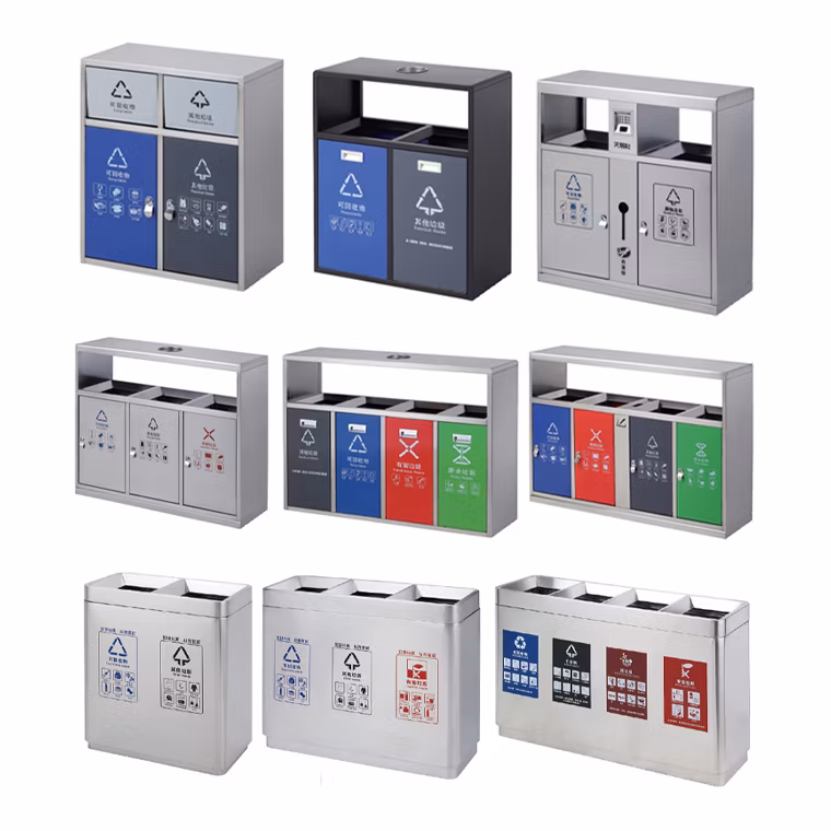 New Design Trash Receptacle Elegant Metal Indoor/Outdoor Refuse Rubbish Bin for Outdoor