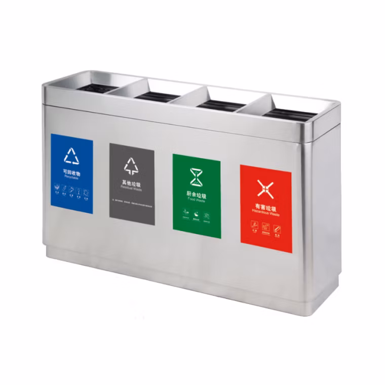 Plastic Trash Receptacle Rust-Resistant Stainless Steel Garbage Can Refuse Bin for Outdoor