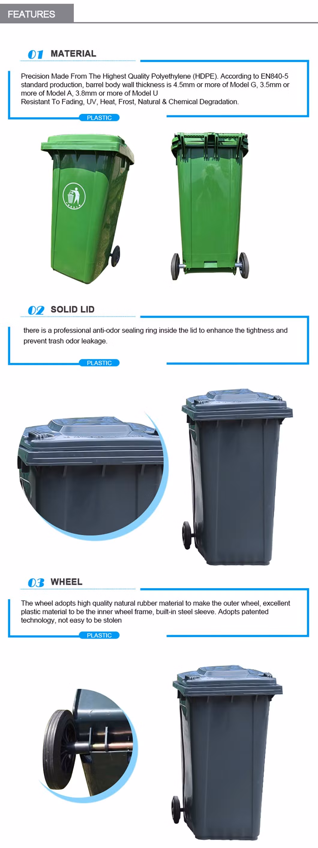 Cheap Price Big Size 120 Liter Mobile Cover Type Square Plastic Dustbin Waste Bin