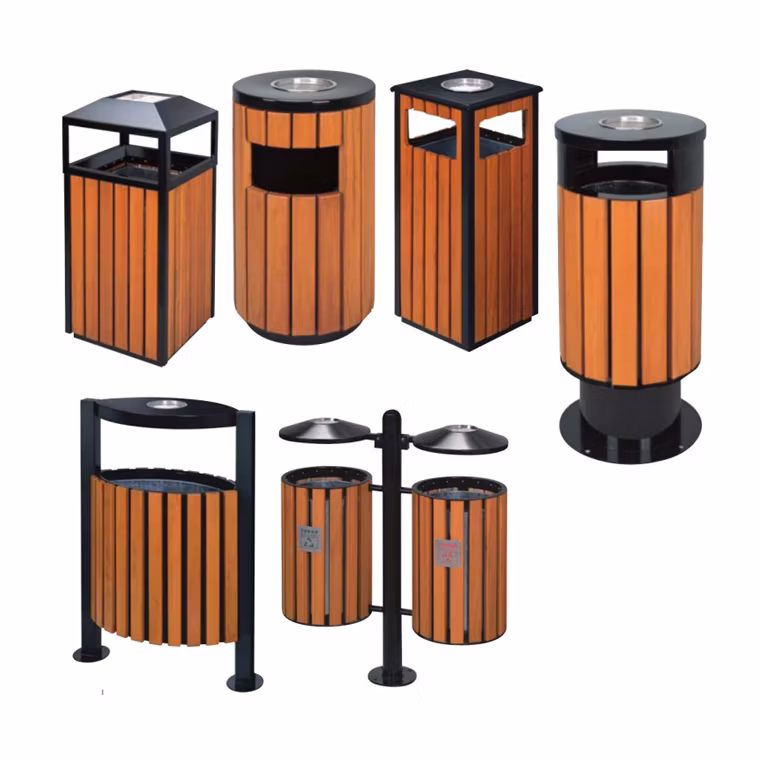 Plastic Trash Rust-Resistant Stainless Steel Waste Receptacle Commercial Bin for Outdoor